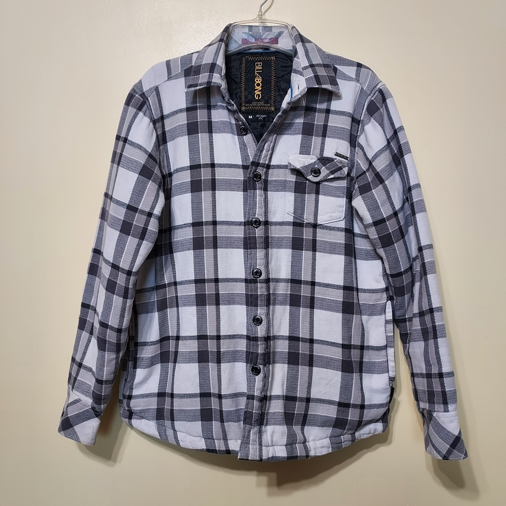 Billabong Black & White Plaid Quilted Shacket Chore Barn Jacket Outdoor Winter